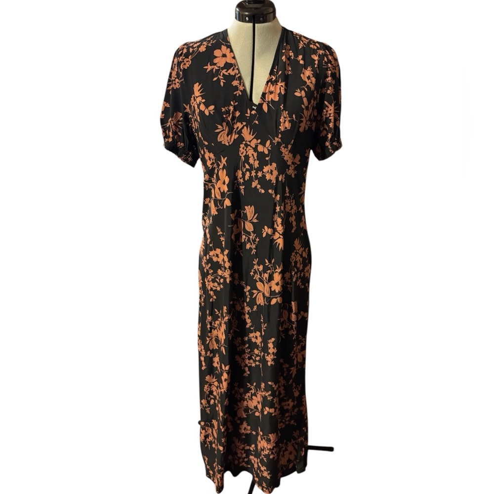 Women's Crepe Puff Short Sleeve Midi Dress - A New Day Black/Brown Floral - Picture 2 of 6